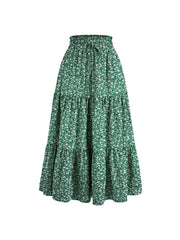 Floral Ruffle Layered Hem Drawstring Skirt Casual