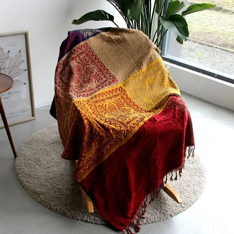 Retro Sofa Decor Towel Plaid Patchwork Throw Blanket