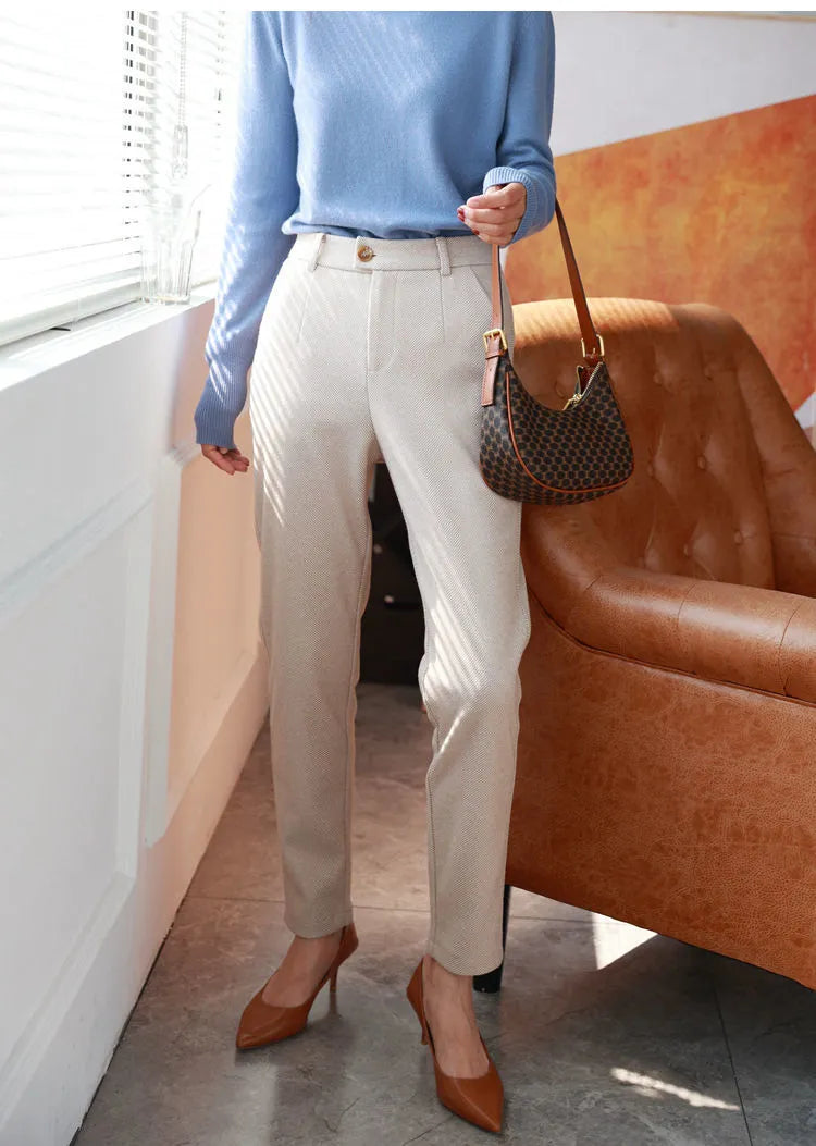 Woolen Pants Women's Harem Pencil Pants High Waisted Casual Suit