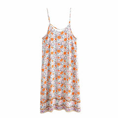 Sleeveless Strap Dress Vintage Floral Print Backless