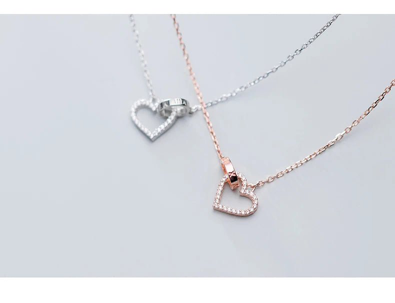 Women's Necklace Silver Chains Woman On Neck Heart Hollow Pendant