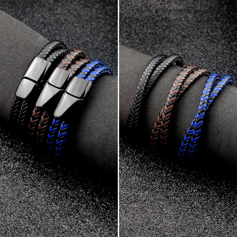 Titanium Steel Bracelet Double Layer Braided Rope Man Magnetic