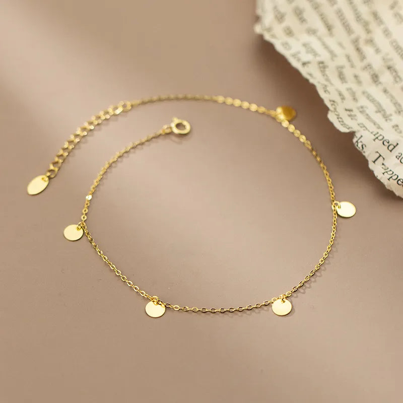 Silver Minimalist Disc Cross Link Chain Anklet Fashion Chic