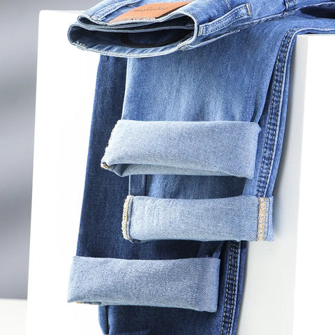 Thick Jeans Business Large Size Denim High Waist Straight