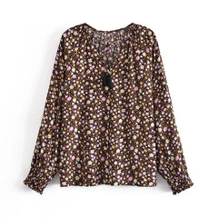 Boho Tops Vintage Leopard Floral Print Tassel Loose Blouses