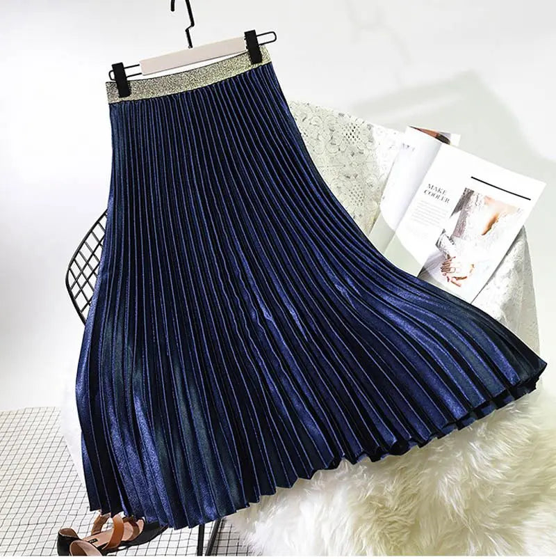 Women's Fashion Solid Color Midi Skirt Ladies Elastic High Waist