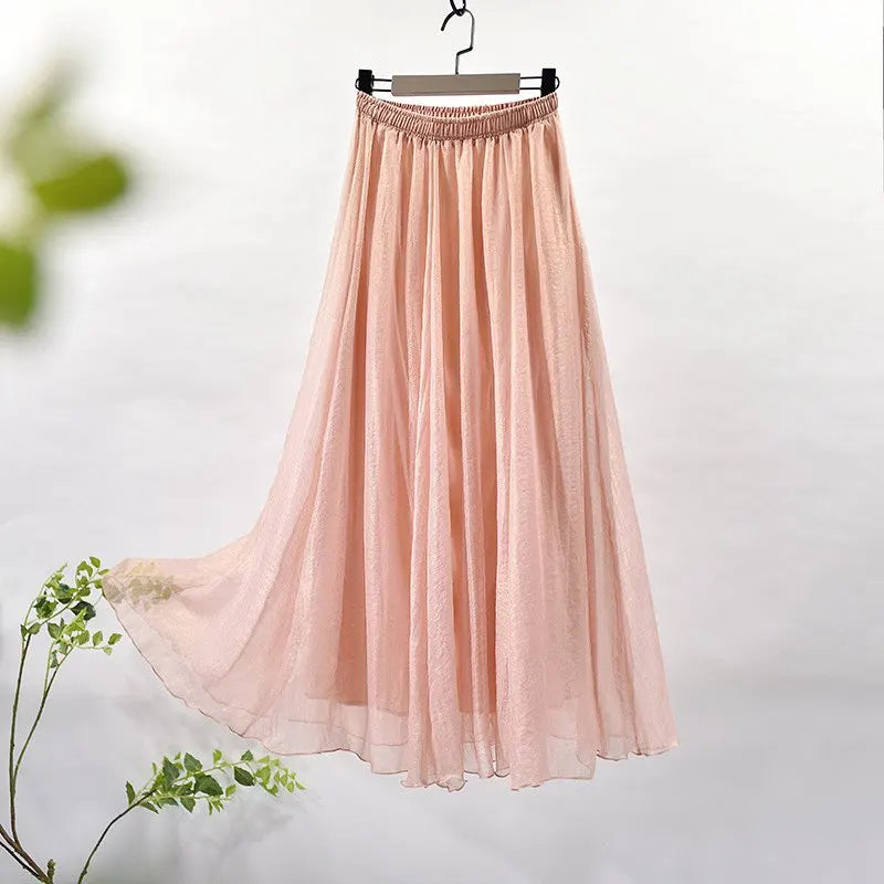 Solid Color Long High Waist Chiffon Beach A-Line Skirts