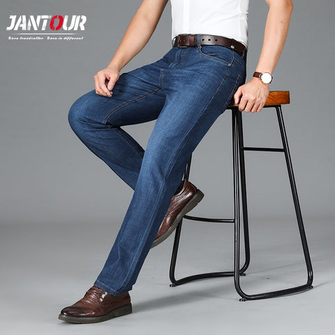 Thin Jeans Summer Business Casual Straight Fit Elastic Classic Style