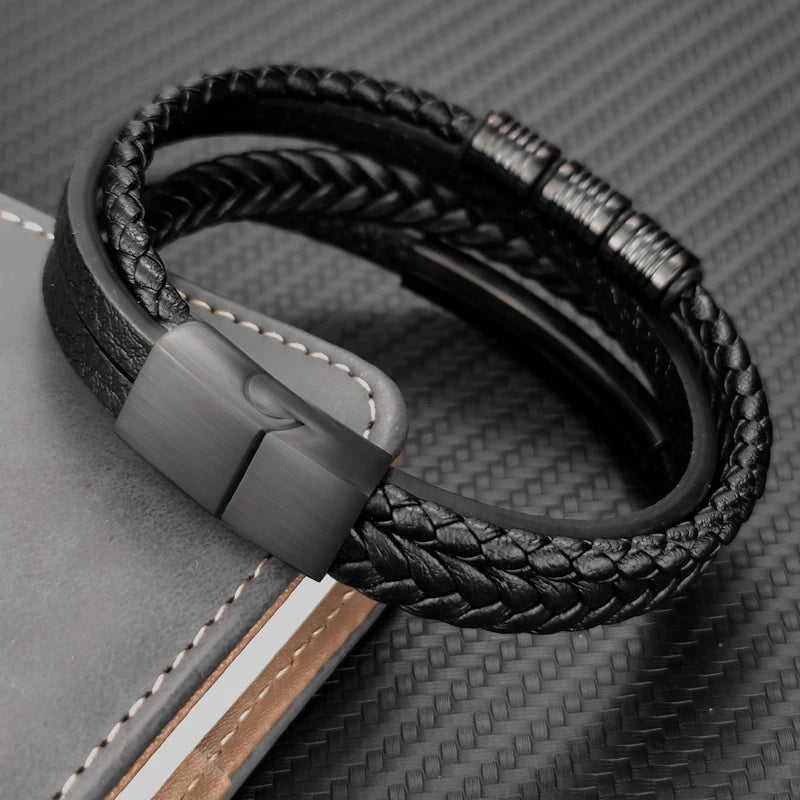 Multi-Layer Stainless Steel Genuine Leather Bracelet