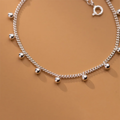 Silver Minimalist Glossy Bead Link Chain Charm Bracelet Anklet