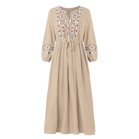 Embroidered Plus Size Dress Loose Casual Cotton Linen Sundress