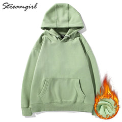 Winter Fleece White Sweatshirt Hoodies Women Vintage Hoodie Casual