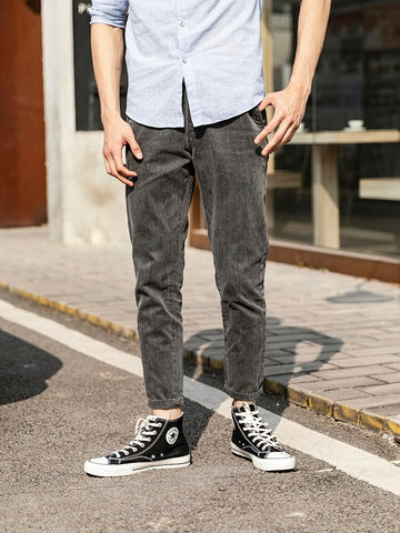 Fashion Streetwear  Slim Fit Jeans Men Wash Denim Trousers