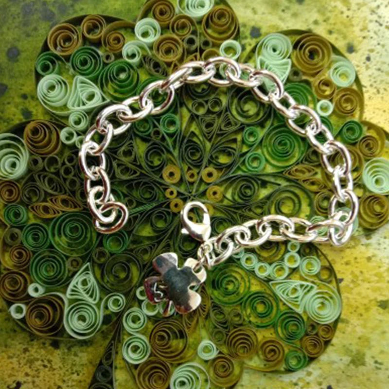 Silver Clover Leaves Lucky Number 5 Bracelet 20cm Chain