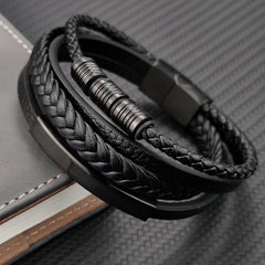 Multi-Layer Stainless Steel Genuine Leather Bracelet