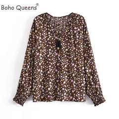 Boho Tops Vintage Leopard Floral Print Tassel Loose Blouses