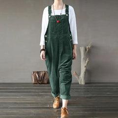 Corduroy Women Wide Leg Overalls Solid Color Wide Leg Jumpsuit