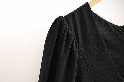 Vintage blouse Black Flare Short Sleeve Fashion