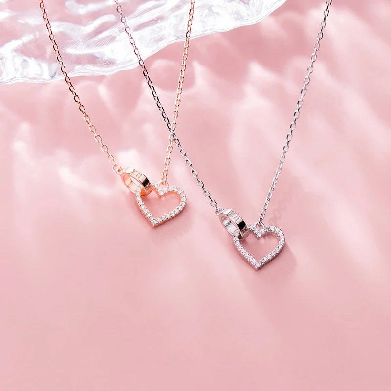 Women's Necklace Silver Chains Woman On Neck Heart Hollow Pendant