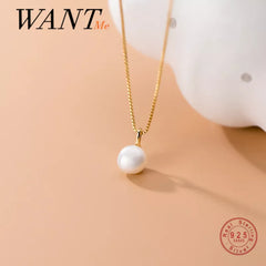 Silver Box Link Chain Geometric Baroque Pearl Charms Pendant Necklace