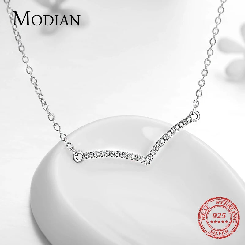 Simple Fashion Cubic Zirconia Pendant Real Sterling Silver Chain Link