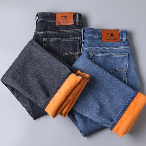 Brand Clothing Jeans Men Business Thicken Denim Trousers