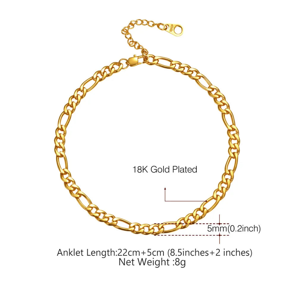 Anklet Figaro Chain Gold Color Stainless Steel Ankle Bracelet