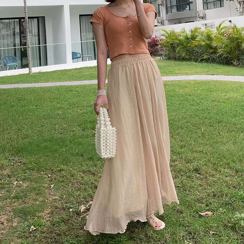 Solid Color Long High Waist Chiffon Beach A-Line Skirts