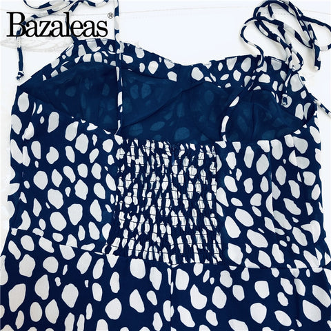 Elegant Adjust Spaghetti straps Blue Leopard Print midi dress