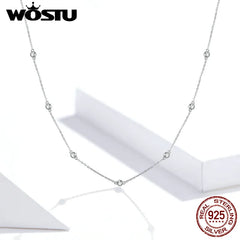 Silver Bright Zircon Simple Necklace Long Chain Link  Jewelry Gift