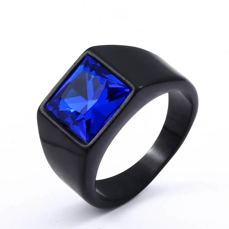 stainless steel Fashion Inlaid Red/Blue/Black Stone Square