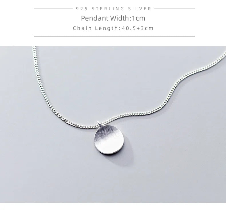 Classic Pure 925 Sterling Silver Geometric Concave Round Pendant Necklace