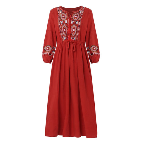 Embroidered Plus Size Dress Loose Casual Cotton Linen Sundress