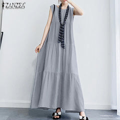 Women Summer Elegant Maxi Long Dress Casual O Neck Sleeveless