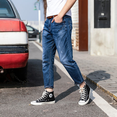 Men's Slim Jeans Pure Color Retro Centre Waist Pencil Ankle Pants
