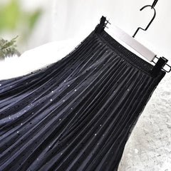 Women's Elegant Dot Print Midi Tulle Skirt High Waist 3 Layer