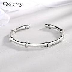 Silver Color Vintage Bamboo Bangles Bracelet Jewelry