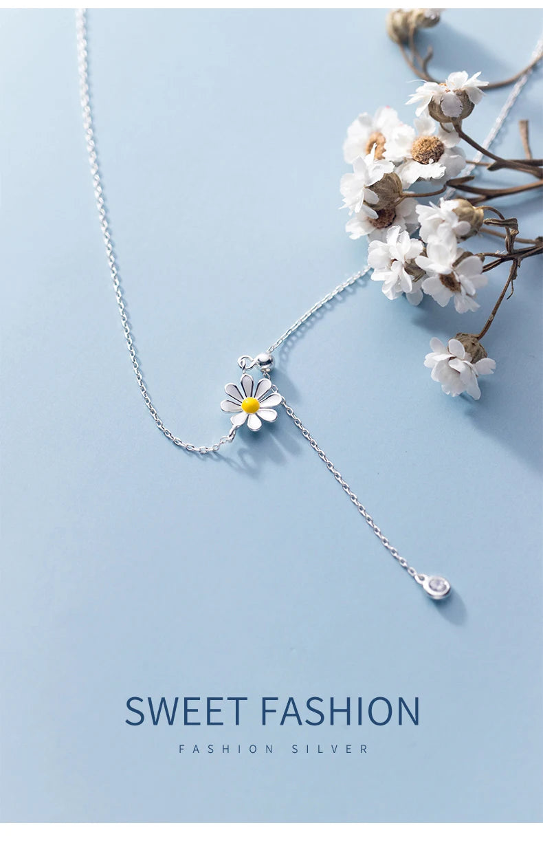 Silver Chain Necklace For Women Daisy Pendant Fashion Minimalist Silver 925 Jewelry On The Neck Womens Necklaces