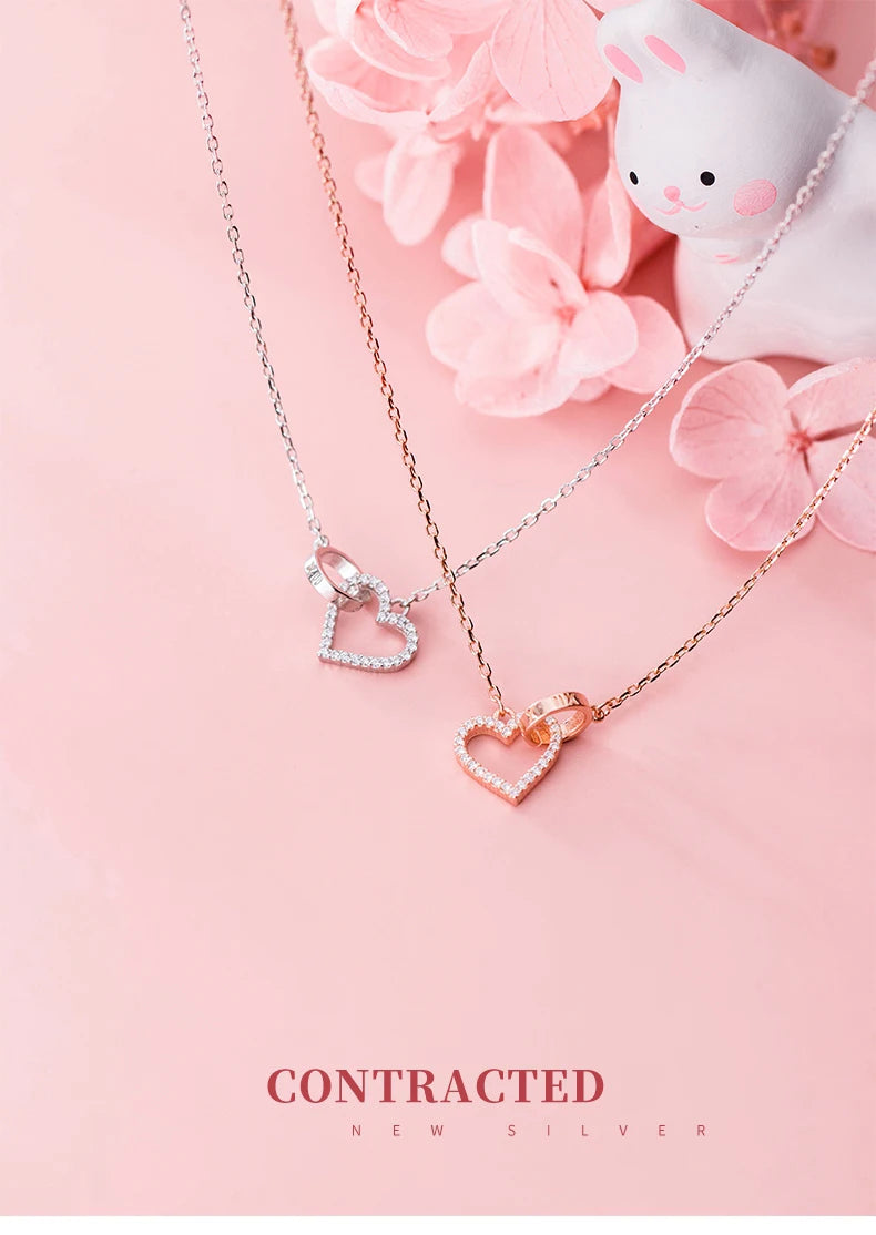 Women's Necklace Silver Chains Woman On Neck Heart Hollow Pendant