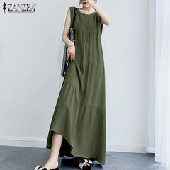 Women Summer Elegant Maxi Long Dress Casual O Neck Sleeveless