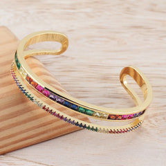 Double Layer Cuff Bangle Bracelet Multi Color Rainbow Bangles