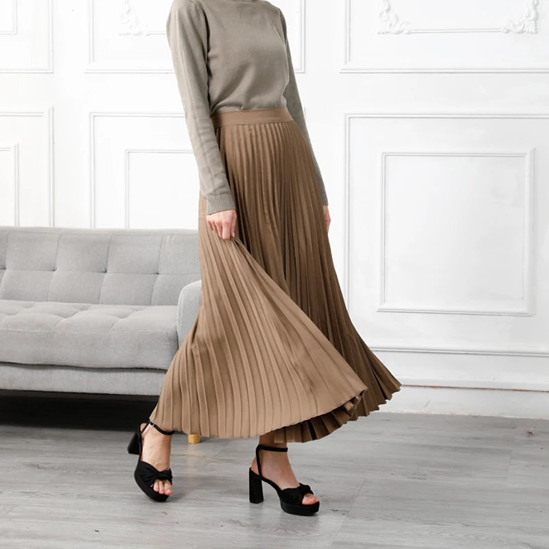 Pleated Skirt Chiffon Liner High Waist Twill Long Skirts