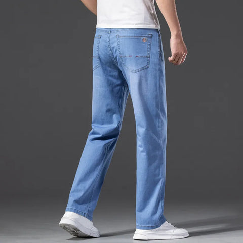 Men's Light Blue Jeans Plus Size Loose Straight Denim Pants