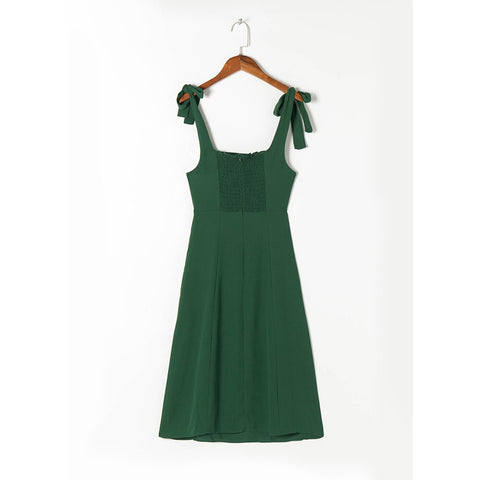Dresses Vintage High Slit Midi Dress Square Neck Sleeveless
