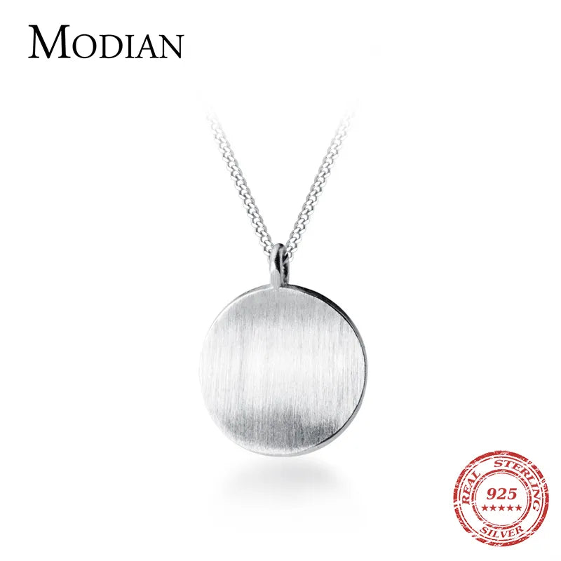 Classic Pure 925 Sterling Silver Geometric Concave Round Pendant Necklace