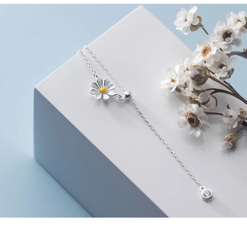 Silver Chain Necklace For Women Daisy Pendant Fashion Minimalist Silver 925 Jewelry On The Neck Womens Necklaces