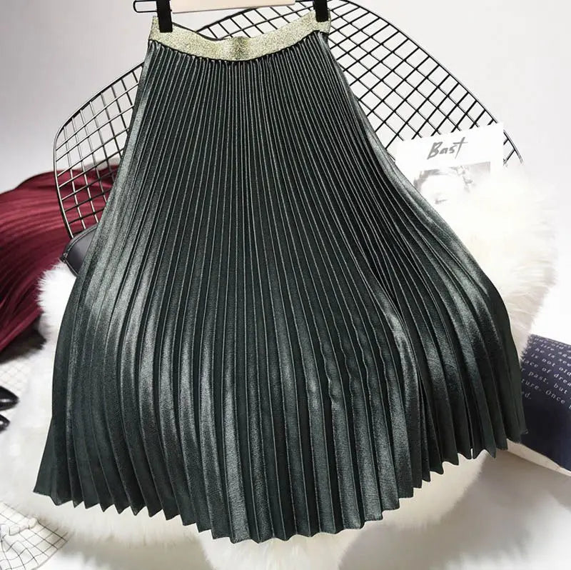 Women's Fashion Solid Color Midi Skirt Ladies Elastic High Waist