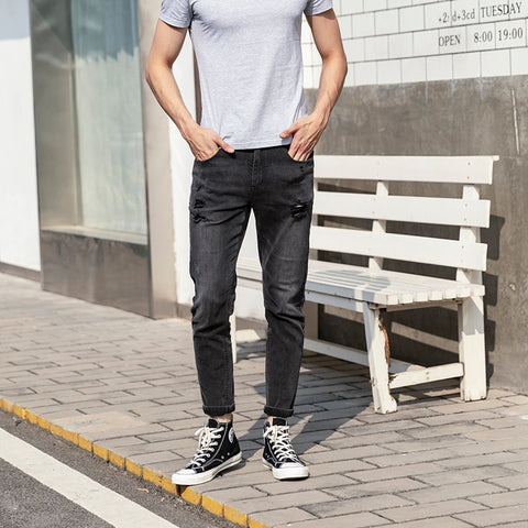 Casual Jeans Men Slim Feet Korean Version Trend Elastic