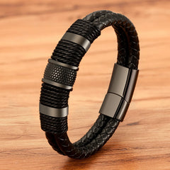 Leather Rope Wrap Special Style Classic Stainless Steel Men's Bracelet