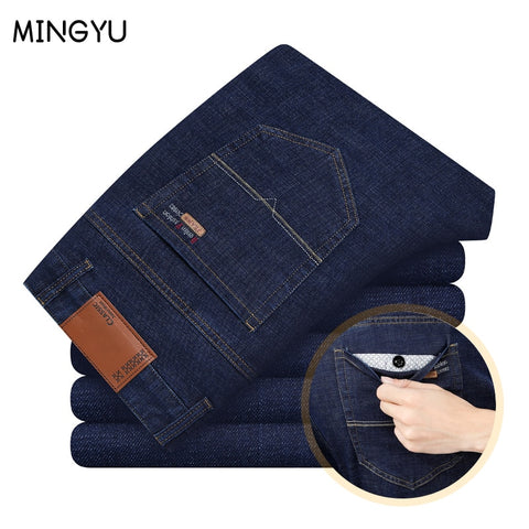 Jeans Men Clothing Business Casual Pants Soft Denim Straight Trousers